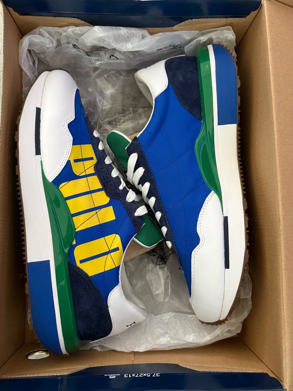 Polo by Ralph Lauren Train 89 Men's Athletic Sneakers Blue, Green & White 11.5